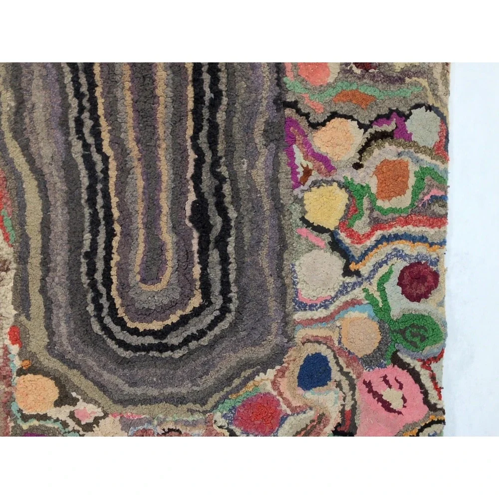 VTG Antique Hand Hooked Rug Wool Crazy Unique Folk Art Handmade Hit Or Miss